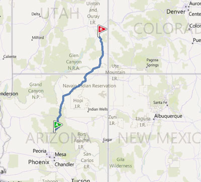 Camp Verde, AZ to Moab, UT, 380 miles