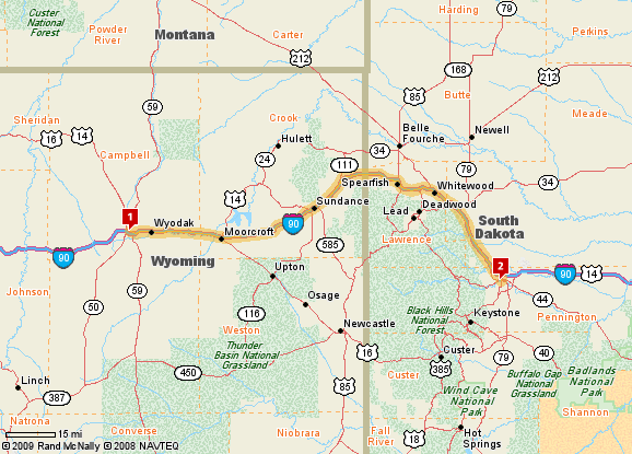 Gillette, WY to Black Hawk, SD, 141 miles
