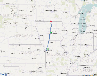 KC, MO to Forest City, IA, 350 miles
