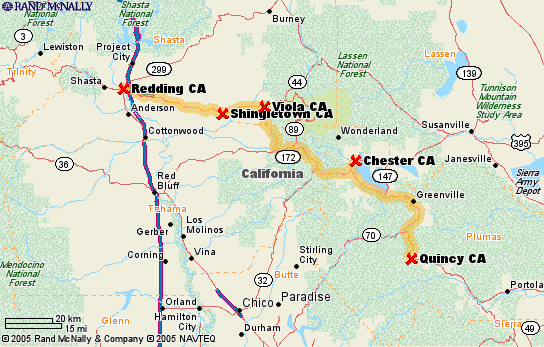 Redding to Quincy, CA  135 miles