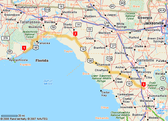Carrabelle, FL to Ocala, FL, 201 miles