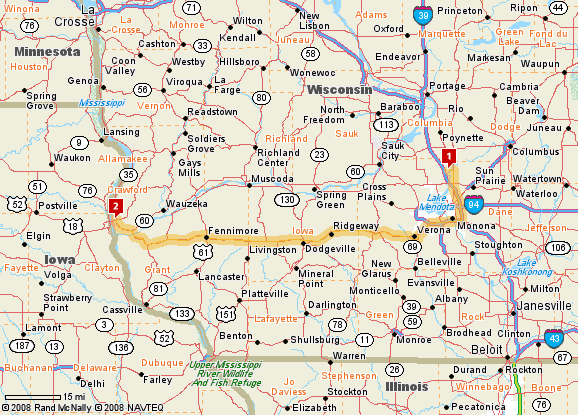 De Forest to Prairie du Chien, WI, 121 miles