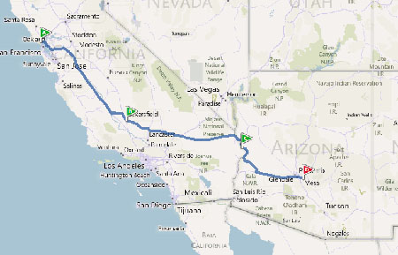 Greenbrae, CA to Mesa, AZ, 820 miles