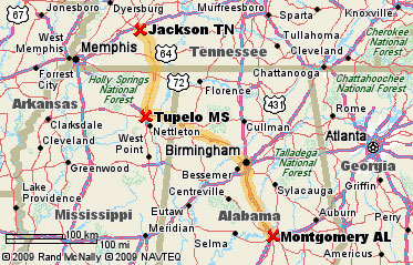 Jackson, TN to Montgomery, AL, 342 miles