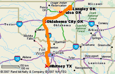 Langley, OK to Whitney, TX, 430 miles