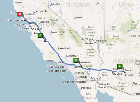 Mesa, AZ to Greenbrae, CA, 798 miles