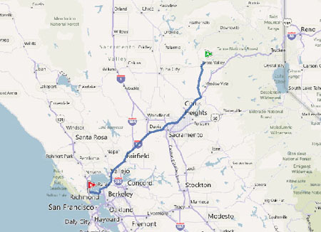 Nevada City, CA to Greenbrae, CA, 144 miles