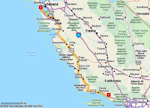 Oxnard to Pacifica, CA, 373 miles