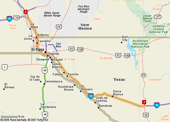 Van Horn, TX to Las Cruces, NM, 165 miles