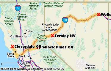 Wells, NV to Cloverdale, CA, 670 miles