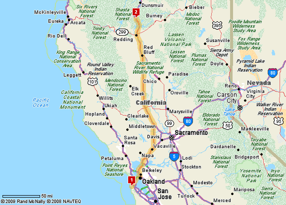 Pacifica to Lakehead, CA, 242 miles