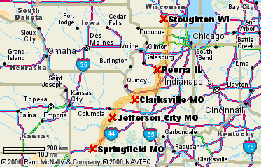 Springfield, MO to Stoughton, WI  612 miles