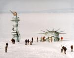 The Statue of Liberty rising out of the frozen Lake Mendota, Madison, WI